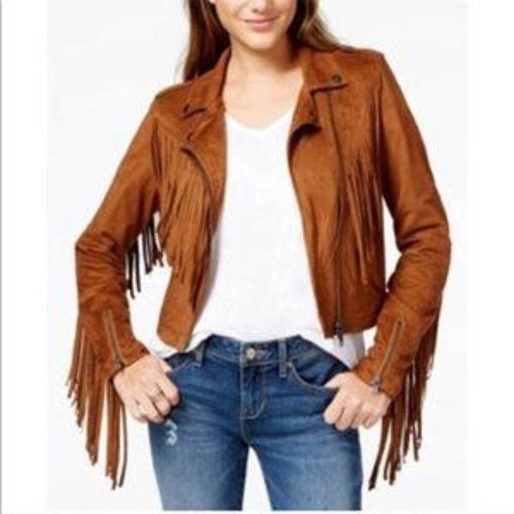 American Rag Cie Southwestern Boho Hippie Fringe Faux Suede Jacket Junior's XS